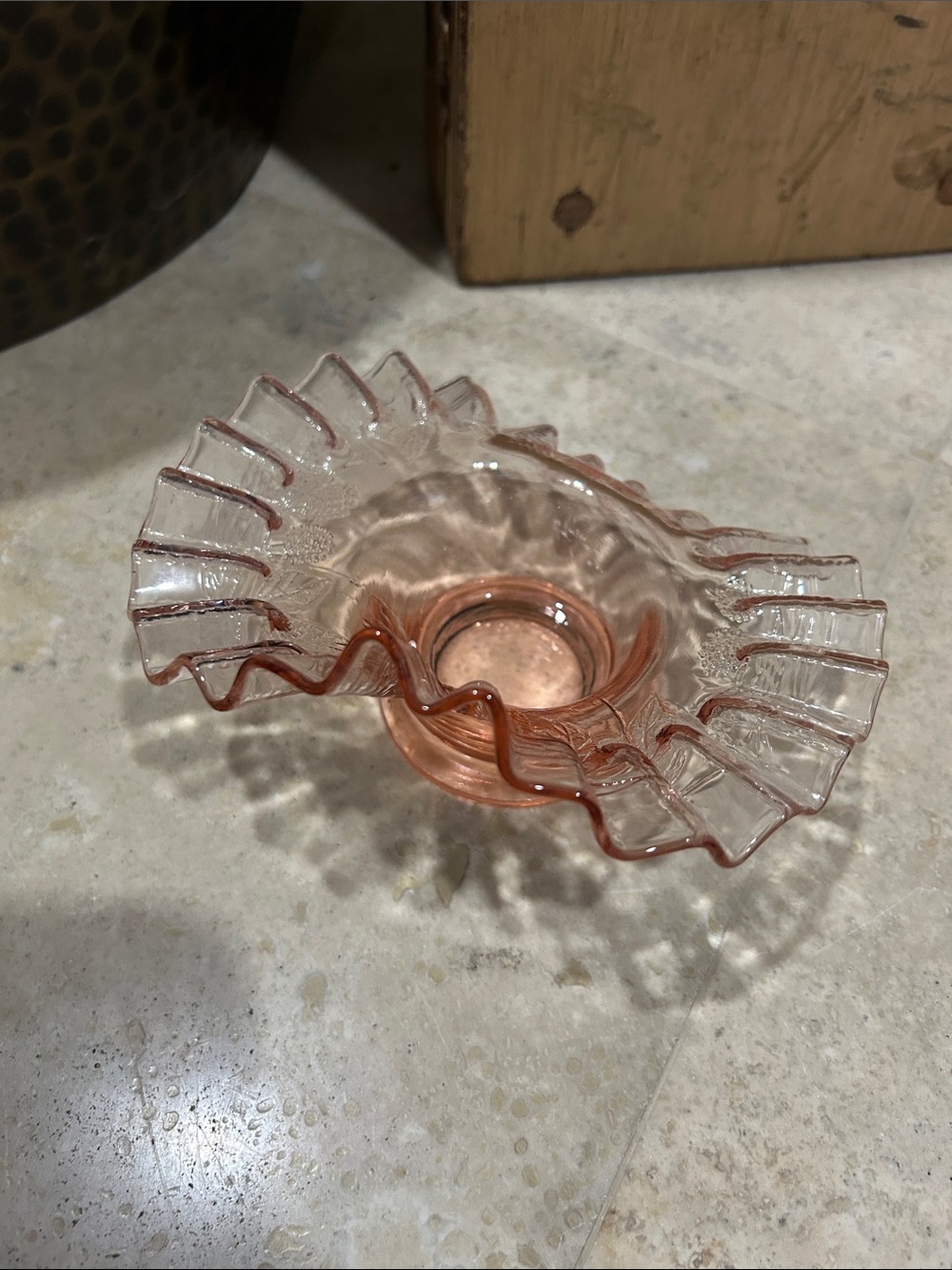 vintage FENTON clear pink ruffled glass candy dish - Picture 7 of 11